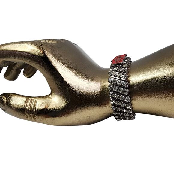 Artisan Vintage Levi Pin Rhinestone Bracelet | 1960s Stretch Statement - Picture 7 of 11